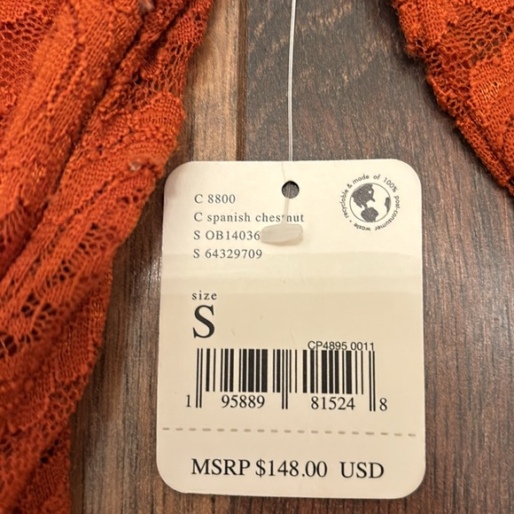 Free People Lace Dress Spanish Chestnut Brown M bohemian - Picture 3 of 4